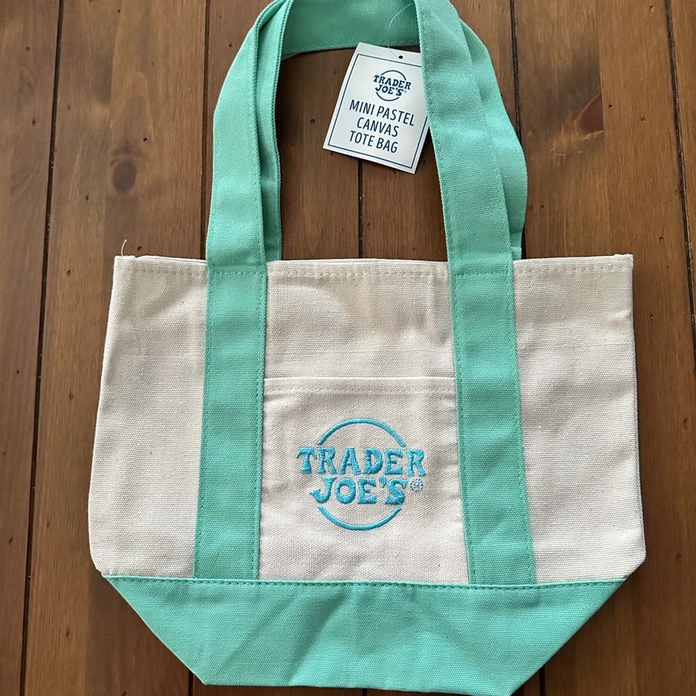 Trader Joe’s Mini Mint Green and Cream Canvas Tote Bag